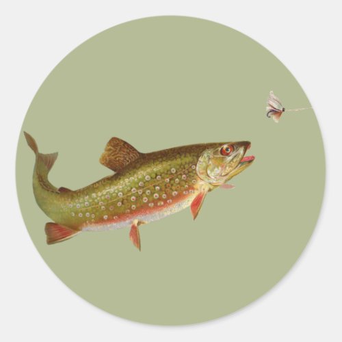 Vintage Rainbow Trout Fly Fishing Classic Round Sticker