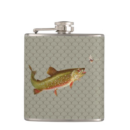 Vintage Rainbow Trout Fly Fishing Flask