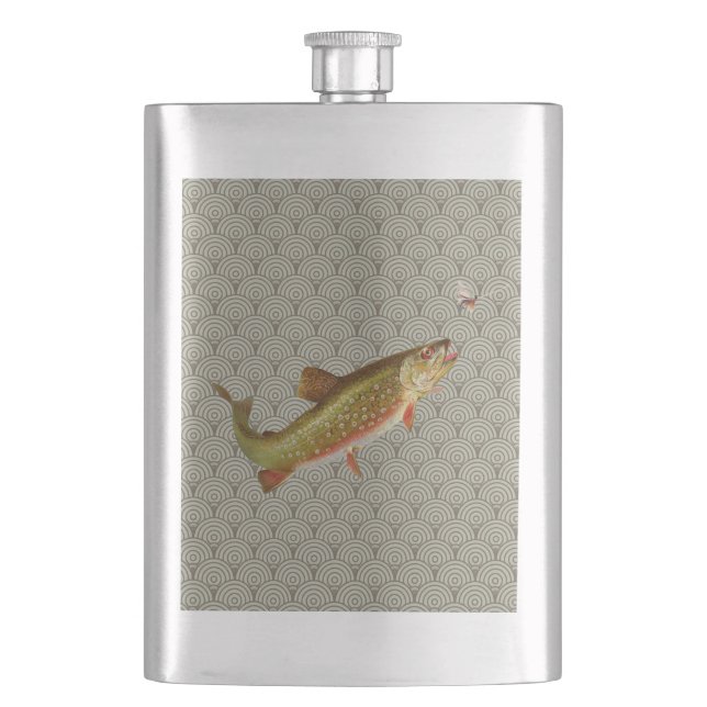 Vintage Rainbow Trout Fly Fishing Flask (Front)