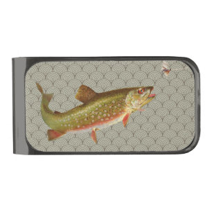 Vintage Rainbow Trout Fly Fishing Gunmetal Finish Money Clip