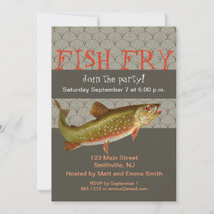 Vintage Rainbow Trout Fly Fishing Invitation