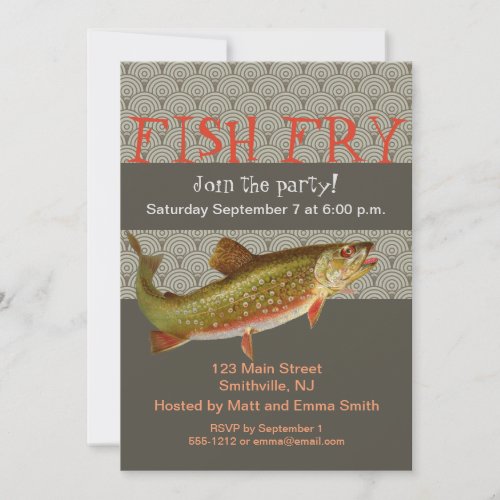 Vintage Rainbow Trout Fly Fishing Invitation