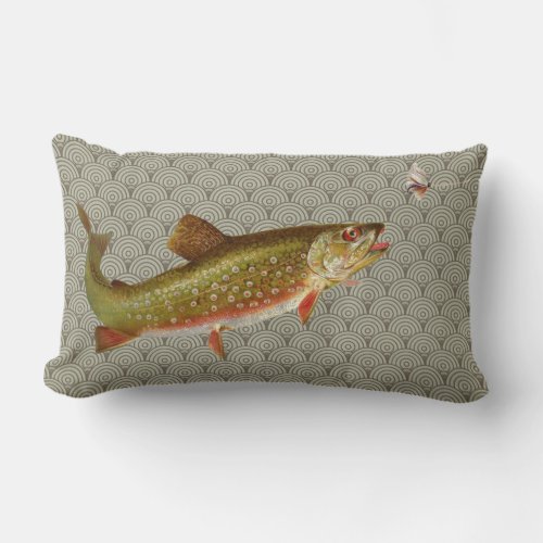 Vintage Rainbow Trout Fly Fishing Lumbar Pillow