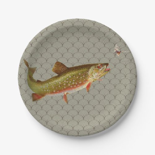 Vintage Rainbow Trout Fly Fishing Paper Plates