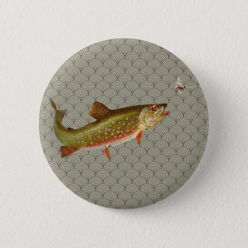 Vintage Rainbow Trout Fly Fishing Pinback Button