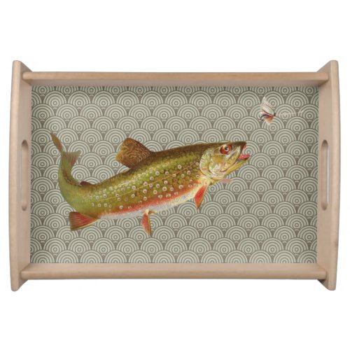 Vintage Rainbow Trout Fly Fishing Serving Tray