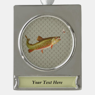 Vintage Rainbow Trout Fly Fishing Silver Plated Banner Ornament