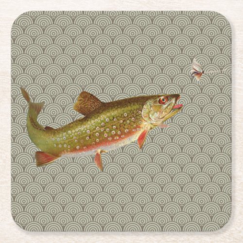 Vintage Rainbow Trout Fly Fishing Square Paper Coaster