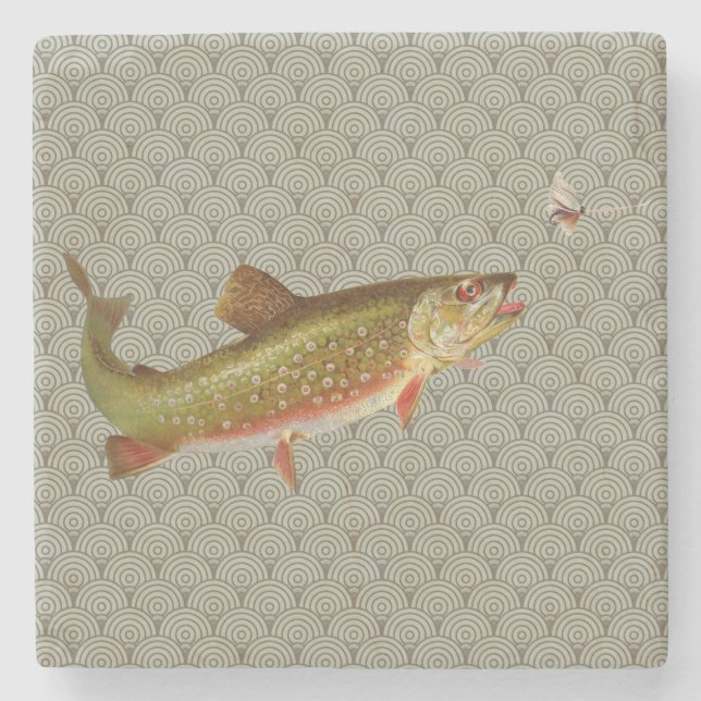 Vintage Rainbow Trout Fly Fishing Stone Coaster (Front)