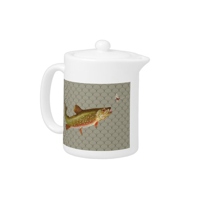 Vintage Rainbow Trout Fly Fishing Teapot (Left)