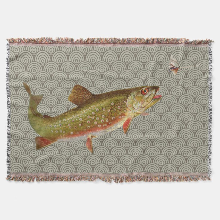 Vintage rainbow trout fly fishing throw blanket Zazzle