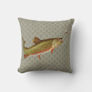 Vintage Rainbow Trout Fly Fishing Throw Pillow