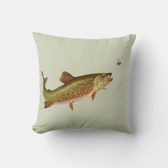 Vintage Rainbow Trout Fly Fishing Throw Pillow (Front)