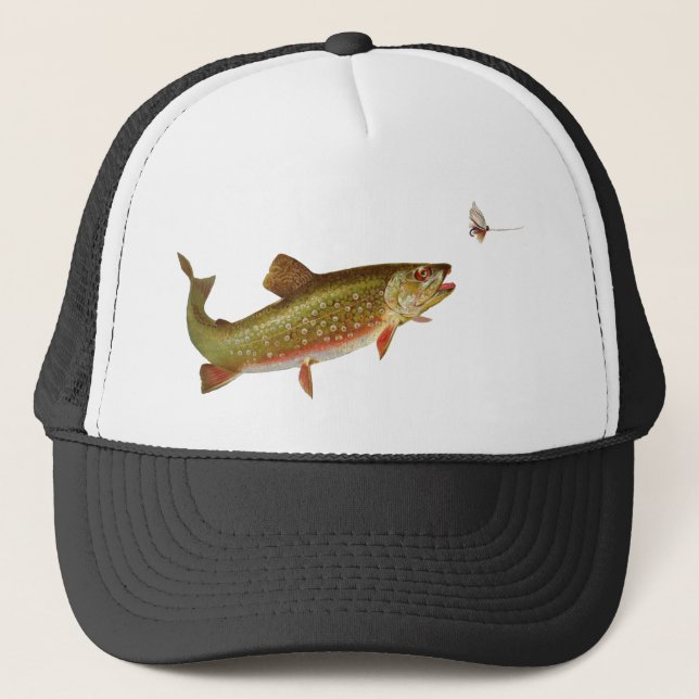 Vintage Rainbow Trout Fly Fishing Trucker Hat (Front)