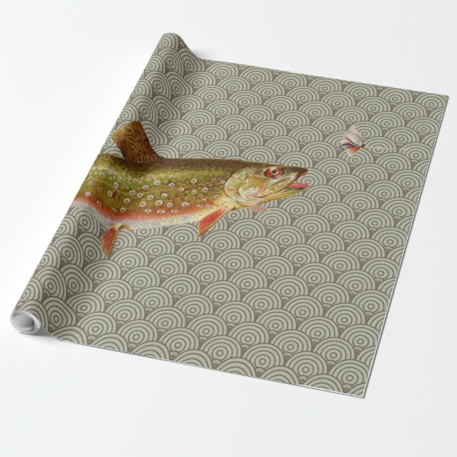 Vintage Rainbow Trout Fly Fishing Wrapping Paper (Unrolled)
