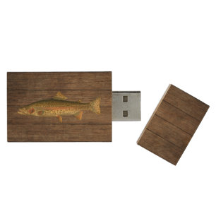 Vintage Rainbow Trout USB Wooden Flash Drive