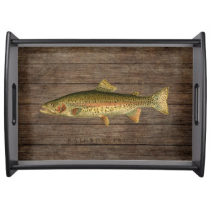 Vintage Rainbow Trout Wood Grain Serving Tray