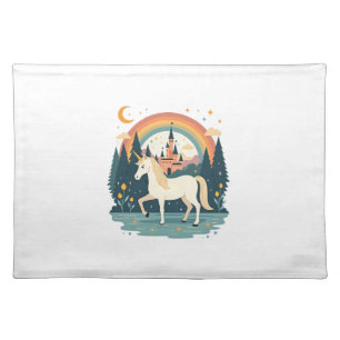 Vintage Rainbow Unicorn Fantasy Design with Castle Cloth Placemat