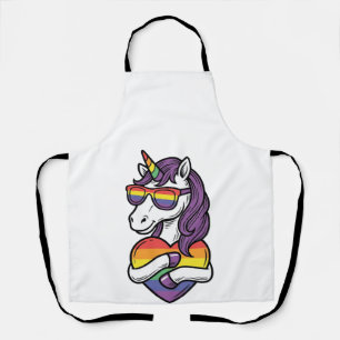 Vintage Rainbow Unicorn Heart Pride Shirt Design_1 Apron