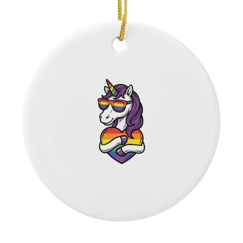 Vintage Rainbow Unicorn Heart Pride Shirt Design_1 Ceramic Ornament