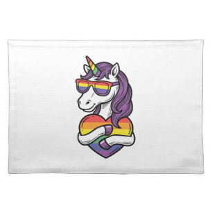 Vintage Rainbow Unicorn Heart Pride Shirt Design_1 Cloth Placemat