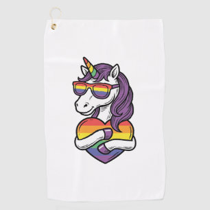 Vintage Rainbow Unicorn Heart Pride Shirt Design_1 Golf Towel