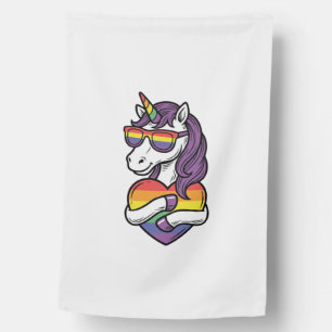 Vintage Rainbow Unicorn Heart Pride Shirt Design_1 House Flag