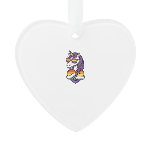 Vintage Rainbow Unicorn Heart Pride Shirt Design_1 Ornament