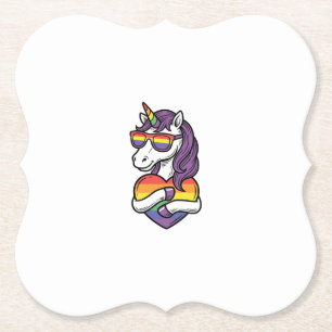 Vintage Rainbow Unicorn Heart Pride Shirt Design_1 Paper Coaster
