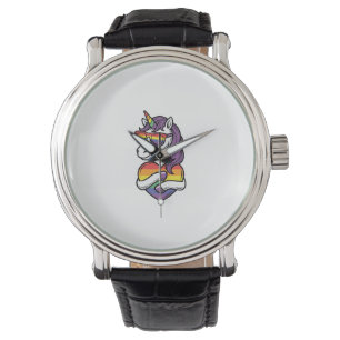 Vintage Rainbow Unicorn Heart Pride Shirt Design_1 Watch