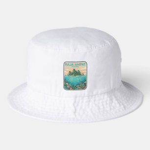 Vintage Raja Ampat Indonesia Coral Reef Dive Art Bucket Hat