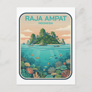 Vintage Raja Ampat Indonesia Coral Reef Dive Art Postcard