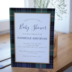 Vintage Ralph Baby Shower Plaid Boy Blue Invitation