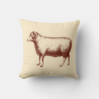 Vintage Ram Sheep Rustic Farm Beige Throw Pillow