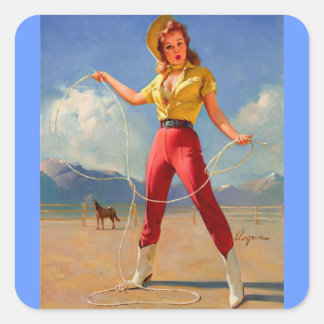 Vintage Ranch Western Pin up girl Square Sticker