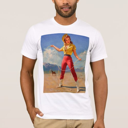 Vintage Ranch Western Pin up girl T_Shirt