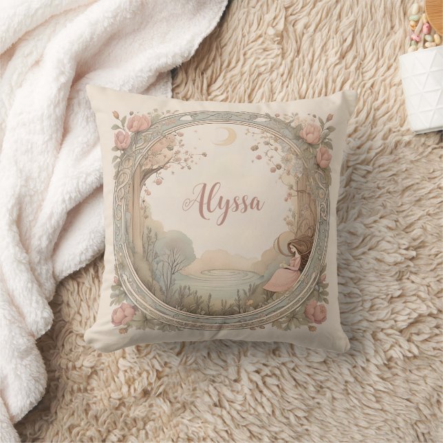 Vintage Rapunzel Fairytale Throw Pillow (Blanket)