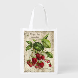 Vintage Raspberry Botanical print, grocery bag