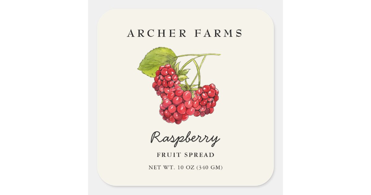 Oppy Label Raspberry Vintage Raspberry fruit spread square Jar Label | Zazzle