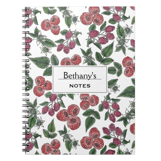 Vintage Raspberry Leaves Illustration Personalised Notebook (Front)