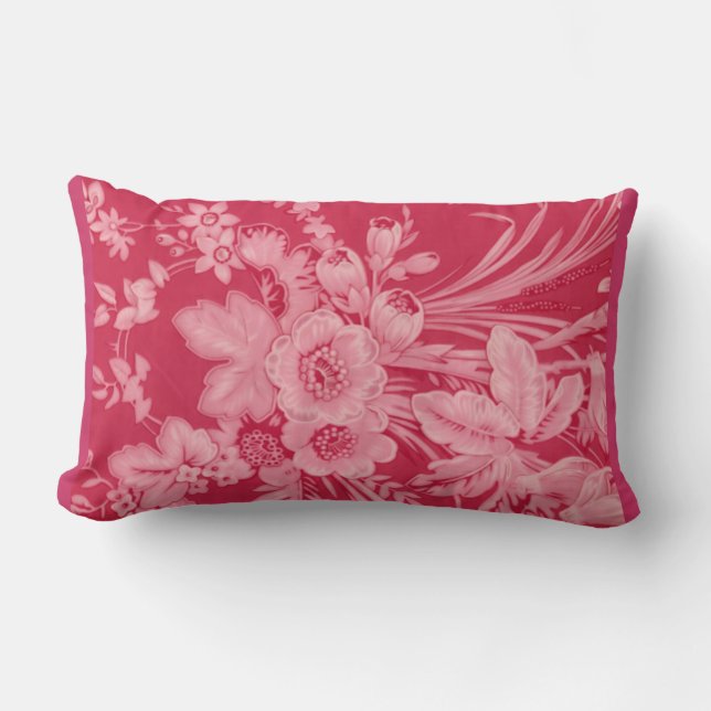 Vintage Raspberry Red Floral Lumbar Pillow (Front)