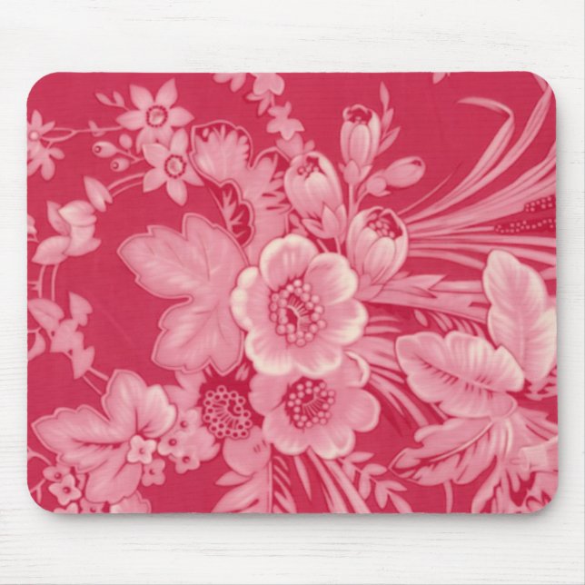 Vintage Raspberry Red Floral Mouse Pad (Front)