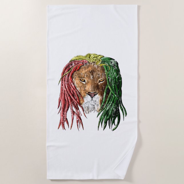 Vintage Rasta Reggae Lion Beach Towel (Front)