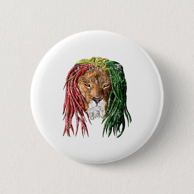 Vintage Rasta Reggae Lion Button (Front)