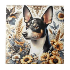 Vintage Rat Terrier Illustration Ceramic Tile