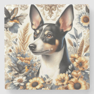 Vintage Rat Terrier Illustration Stone Coaster