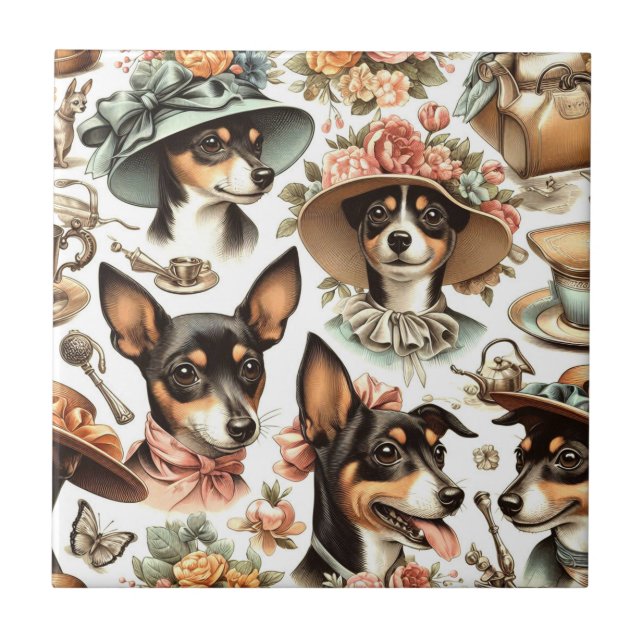 Vintage Rat Terrier Seamless Ceramic Tile (Front)