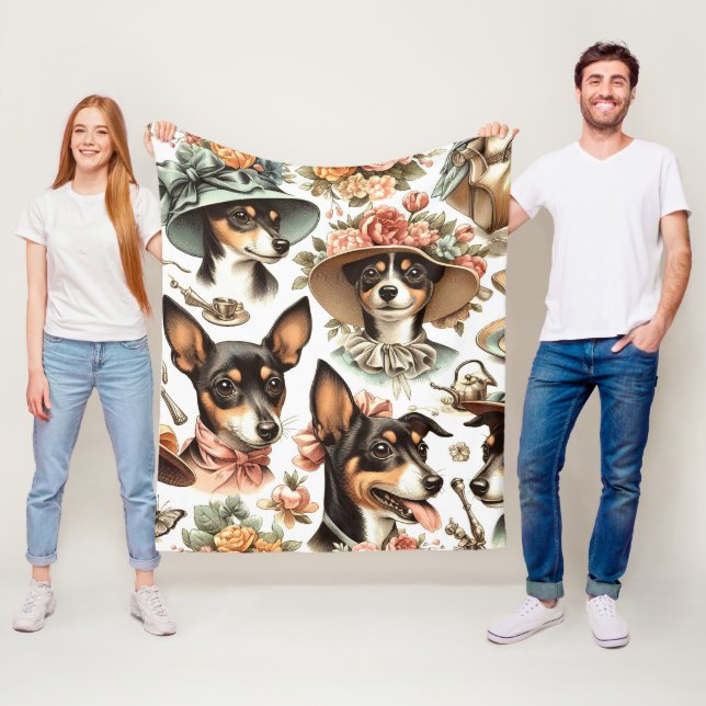 Vintage Rat Terrier Seamless Fleece Blanket (In Situ)
