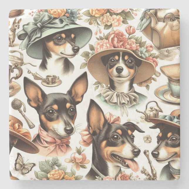 Vintage Rat Terrier Seamless Stone Coaster (Front)