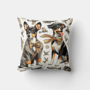 Vintage Rat Terrier Seamless Throw Pillow